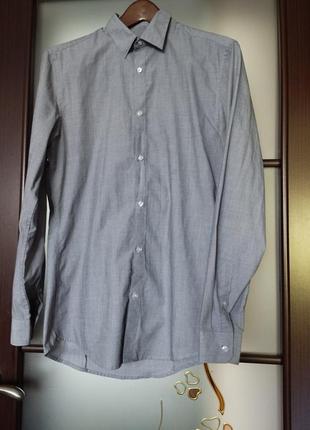 Мужская рубашка h&m, серая мужская рубашка h&m. размер s.4 фото