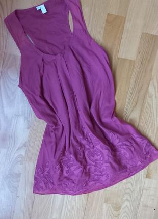 Шовкова майка туніка з прошвою футболкою фуксія топ