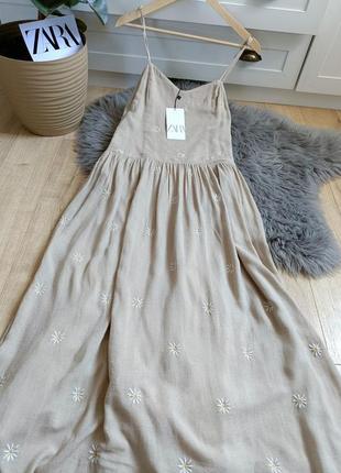 Платье с вышивкой и льном от zara, размер xs6 фото