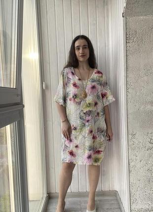 Льняное цветочное платье лен ANsca bettini италия3 фото