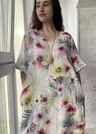 Льняное цветочное платье лен ANsca bettini италия1 фото