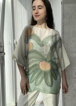 Шелковая винтажная блуза в цветах dw shop натуральный шелк1 фото