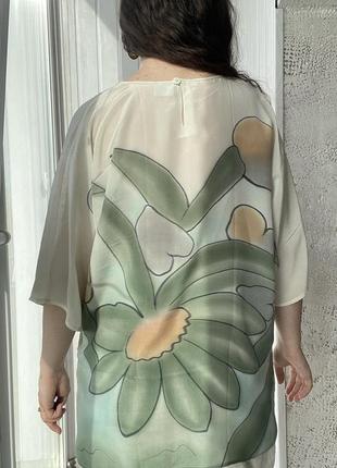 Шелковая винтажная блуза в цветах dw shop натуральный шелк4 фото