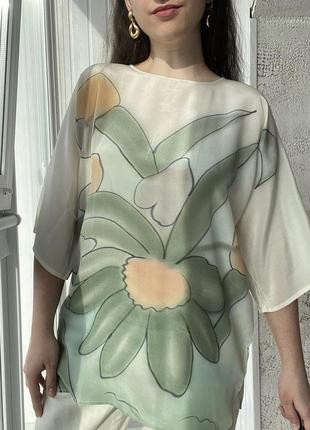 Шелковая винтажная блуза в цветах dw shop натуральный шелк2 фото