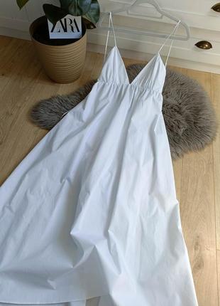 Хлопковое платье миди от zara, размер l6 фото
