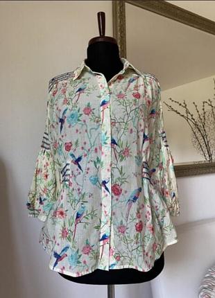 Натуральная хлопковая дизайнерская блузка рубашка блузка matthew williamson for h&amp;m принт птички и цветы
