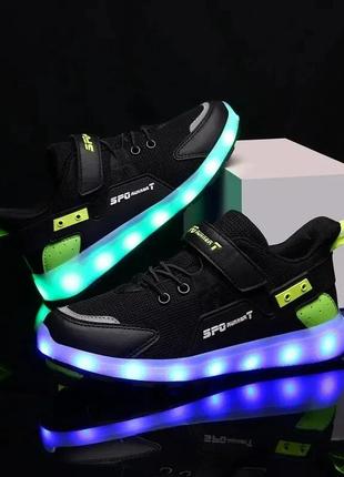 Нові кросівки з led підошвою (usb підзарядка) чорні1 фото