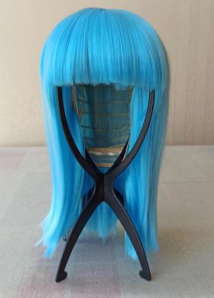 Коротка кольорова перука, каре, блакитна, нова, термостійка, з чубчиком, парик