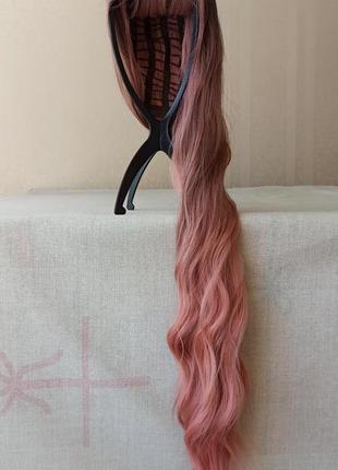 Нова рожева перука, довга, термостійка, з чубчиком, парик1 фото