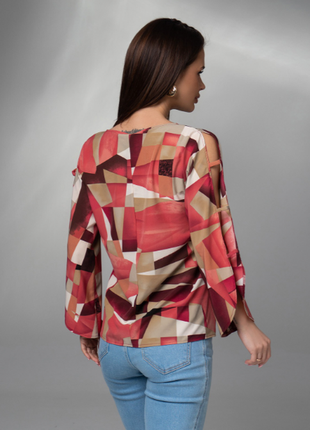 Блуза з вирізами вільна легка абстрактний принт3 фото