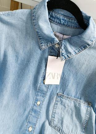 Джинсовая рубашка с необработанным низом trf от zara, размер xs*3 фото