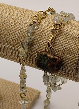 Комплект из браслета, серьг, ожерелья из пренита и яшмы "летний дощик". браслет из натуральных камней7 фото