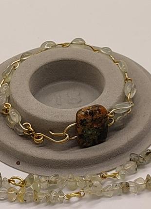 Комплект из браслета, серьг, ожерелья из пренита и яшмы "летний дощик". браслет из натуральных камней10 фото