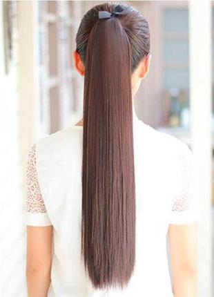 Шиньйон накладний хвіст на стрічці didaka пряме волосся "шатенка" - 50 см - каштановий3 фото
