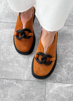 Туфлі «missia» з натуральної замші, перфорація в помаранчевому кольорі2 фото