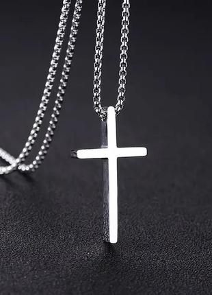 Сріблястий ланцюжок  з хрестом з титанової сталі
