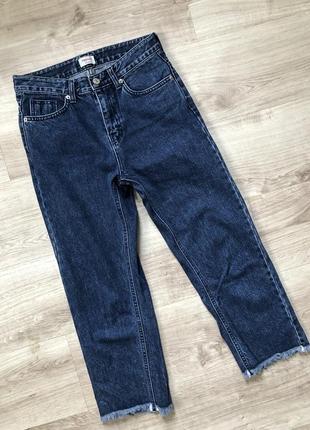 Джинсы джинси укороченные клёш синие с базовые бахромой целые с размер мом скини штаны штани брюки по фигуре