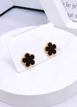 Стильні жіночі сережки з чорною квіткою "elegant black" (чорний)
