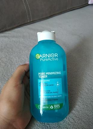 Garnier гарньєр пюр актив тонік для зменшення видимості пор та жирного блиску шкіри обличчя
