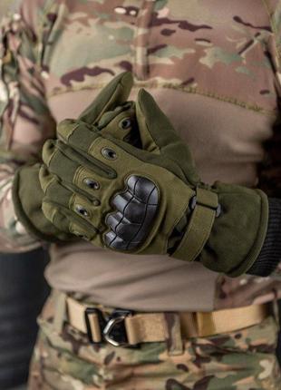 Зимние перчатки, олива, теплые на меху,вт7628