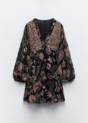 Металлизированное платье с цветочным принтом от zara, размер s*6 фото