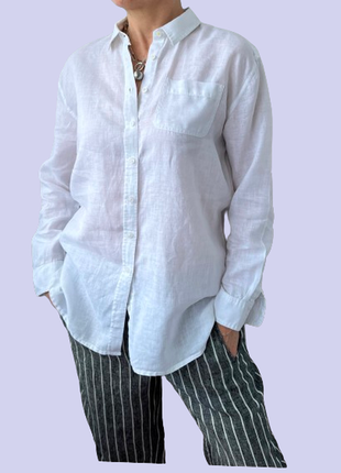 Біла лляна сорочка жіноча з довгим рукавом joules/англія 46-48