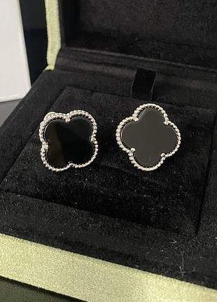 Сережки-гвоздики крупные в черном и серебристом цвете, 1 элемент / элегантные и стильные украшения клевер