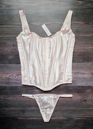 Роскошный шелковый комплект - корсет и стринги victoria's secret оригинал4 фото