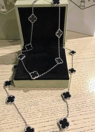 Підвіска довга подвійна в чорному кольорі, багато елементів/елегантні та стильні прикраси конюшини