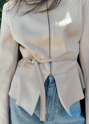 Куртка бежева з баскою жіноча замшева zara new