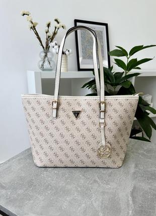 Сумка женская guess шоппер гесс молочный