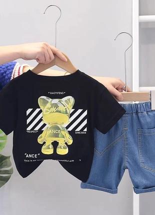 Детский летний костюм с джинсовыми шортами для малышей 80, 92 см летний