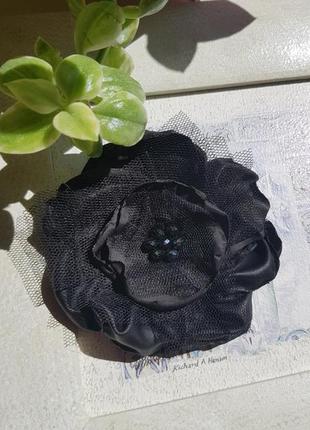Цветок брошь черный,9 см.5 фото