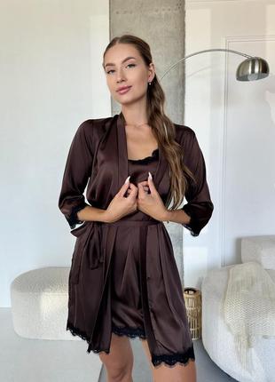 Сорочка та халатик шовк армані кольору кави