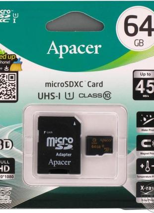 Картка пам'яті 64gb apacer microsdhc + ad