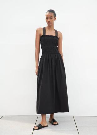 Черное хлопковое платье с контрастными строчками от zara, размер xs*4 фото