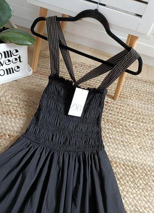 Черное хлопковое платье с контрастными строчками от zara, размер xs*2 фото