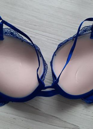 Синий комплект белья бюстгальтер пуш-ап трусики со стрипами victoria's secret 34a s кружевной 75а7 фото