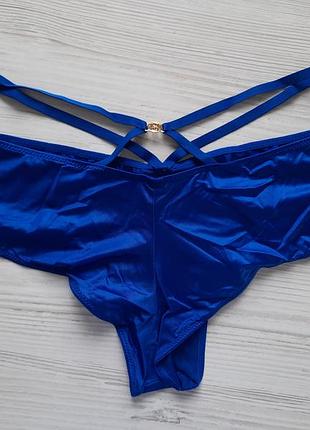 Синий комплект белья бюстгальтер пуш-ап трусики со стрипами victoria's secret 34a s кружевной 75а9 фото