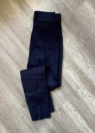 Стильные синие льняные/лен штаны, брюки с ремнем на высокой посадке zara, p.xxs/xs5 фото