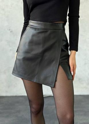 Шкіряні шорти - спідниця, еко шкіра