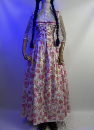 Австрія вінтажний екслюзивний довгий пишний сарафан сукня максі в трояндах дирндль2 фото