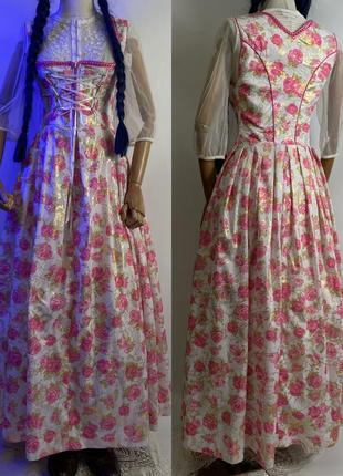 Австрія вінтажний екслюзивний довгий пишний сарафан сукня максі в трояндах дирндль