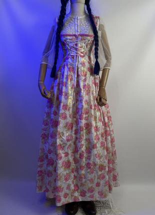 Австрія вінтажний екслюзивний довгий пишний сарафан сукня максі в трояндах дирндль10 фото