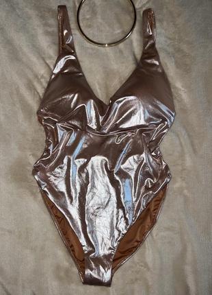 Zara суцільний купальник, боді металік, рожеве золото, напилення, блискучий, золотий з цікавими розрізами, вирізами ppp5