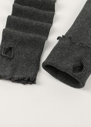 Митенки с рюшами в рубчик темно-серые one size