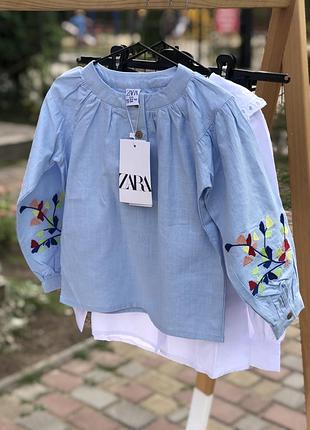 Блуза вишиванка біла блакитна  блузка 104 110 116 122 128 134 140 146 152 158 164 см