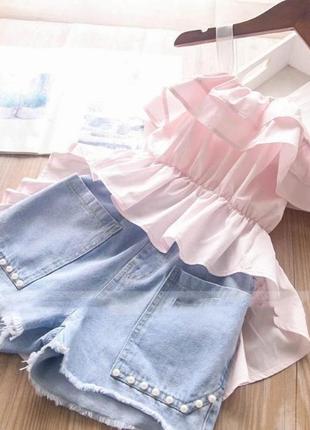 Детский летний костюм с джинсовыми шортами и майкой 98 см