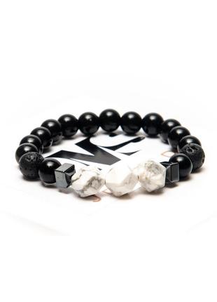 Браслет dms з агата, лави, кахолонга poligon triple white