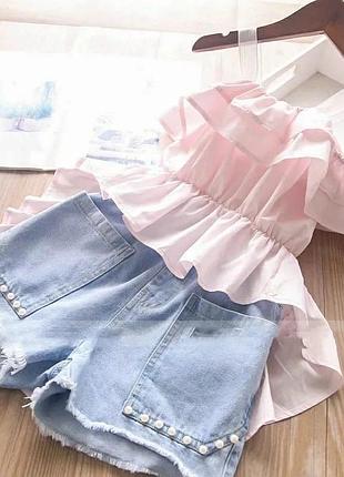 Детский летний костюм с джинсовыми шортами и майкой 98 см